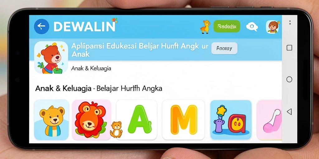 Antarmuka DEWALIN yang ceria dan interaktif untuk belajar huruf dan angka.