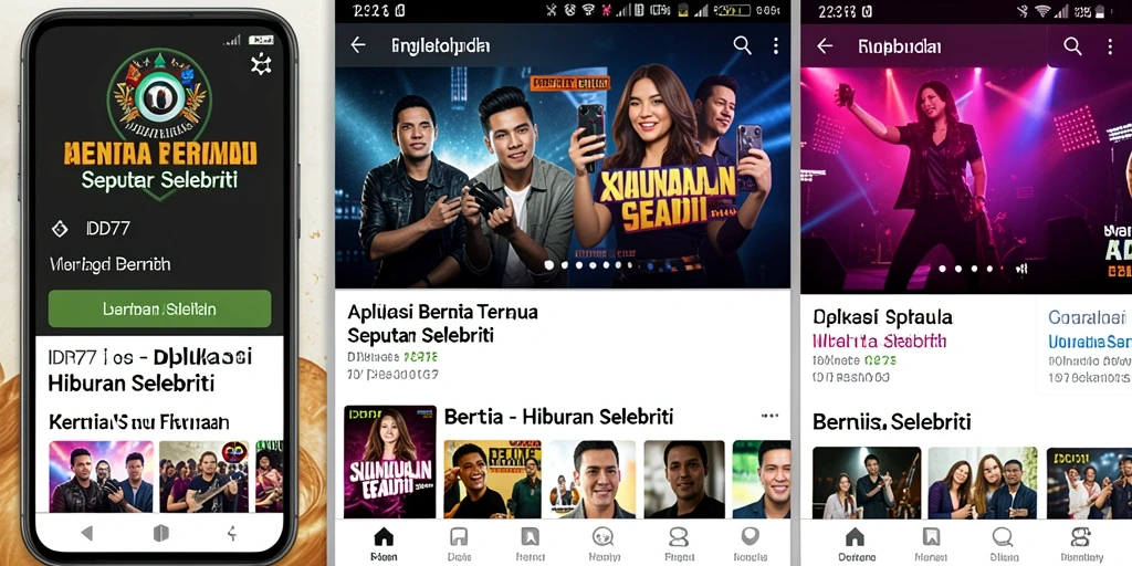 Tampilan antarmuka aplikasi IDR77 dengan berita selebriti terbaru.